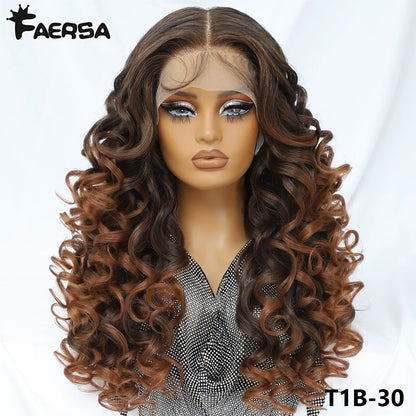 Latisha 13X6 HD 13X5X1 Synthetic Lace Front Wigs Curly Pre Plucked Lace Frontal Wig with Bangs for Women Highlight with Babyhair
