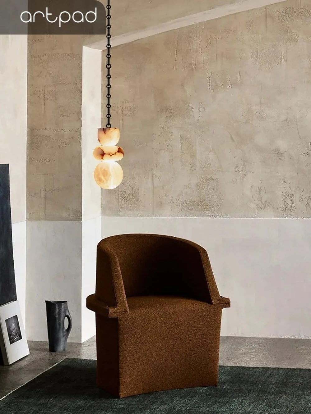 Alabaster Marble Chain Hanging Pendant Lights Collection for Dining Room Spanish Natural Marble LED Chandelier For Living Room