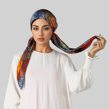 New Muslim Satin Silk Instant Hijabs Scarf Printed Turban Thick Hijab Cap Night Cap Women Ramadan Elastic Satin Hair Bonnet Eid