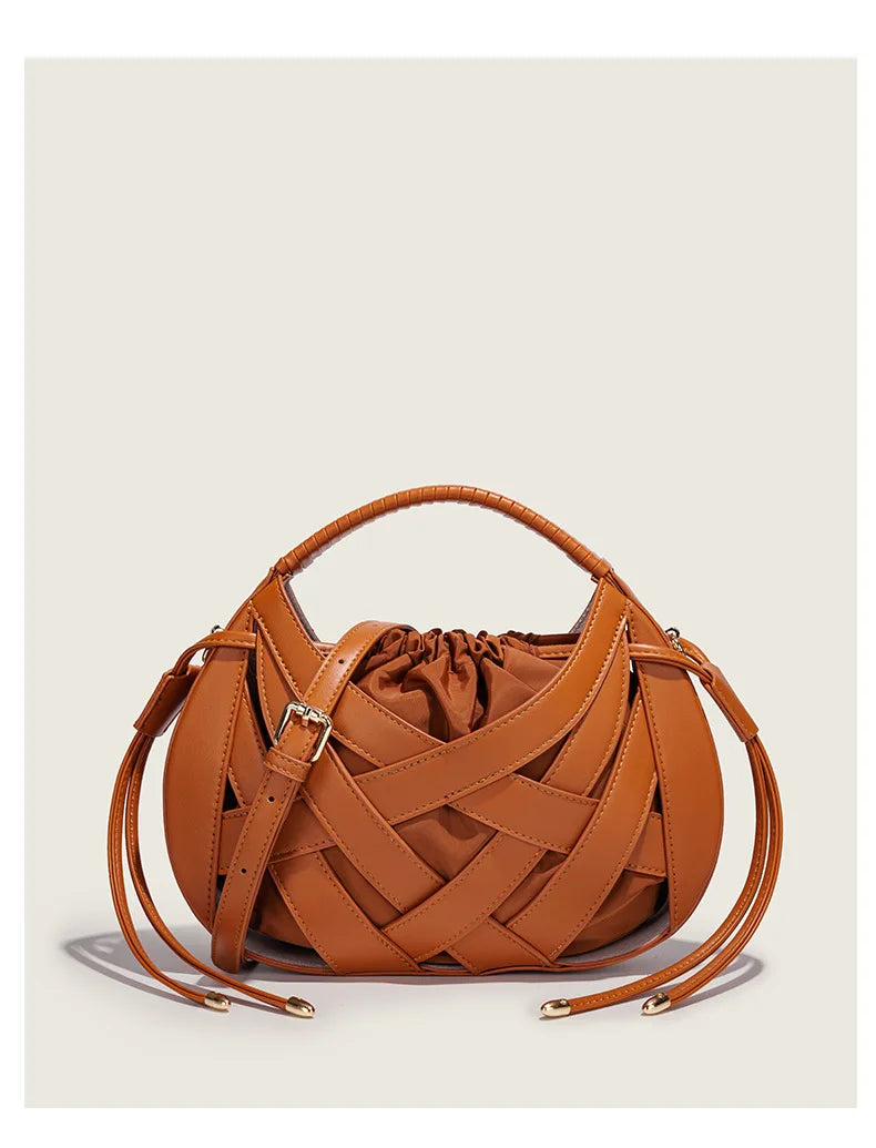 Fashion Woven Hollow Women Handbags Luxury Designer Ladies Shoulder Messenger Bag Small Totes Tassel Lady Composite Bag Burgundy