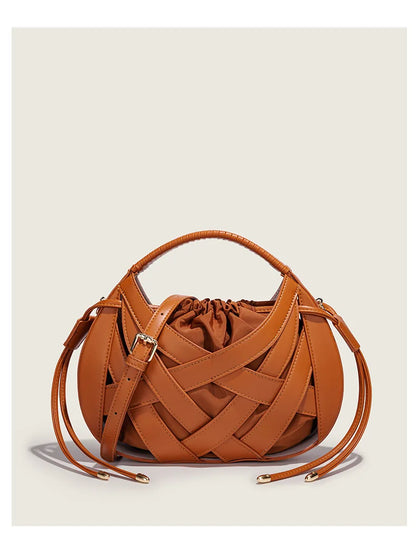 Fashion Woven Hollow Women Handbags Luxury Designer Ladies Shoulder Messenger Bag Small Totes Tassel Lady Composite Bag Burgundy
