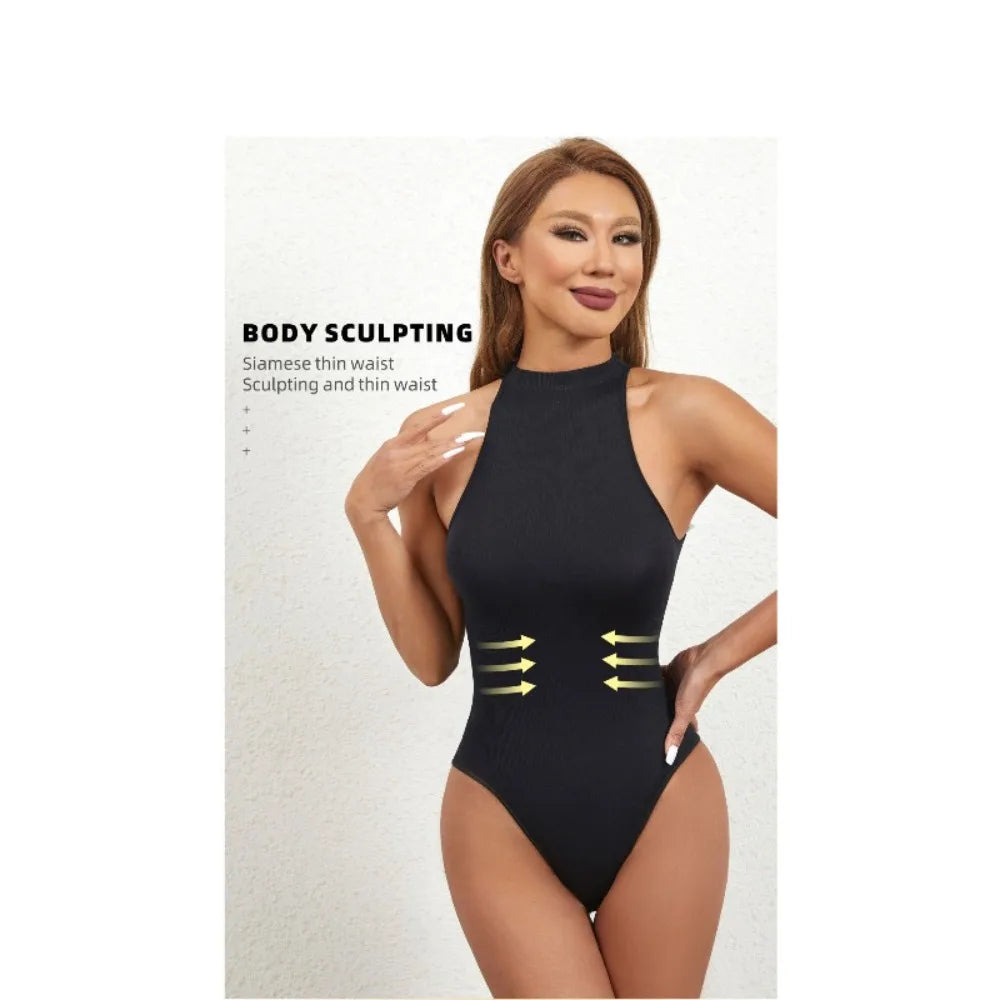 Women's SleevelessOuterwear withA Bottom Layer and Buckle for BodyShaping and Abdominal Compression One-piece T-shaped Shapewear