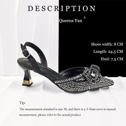 QueenaYan Elegant African-Inspired Evening Shoes and Handmade Clutch Set Pointed Toe High-Heel Women's Footwear and Matching Bag