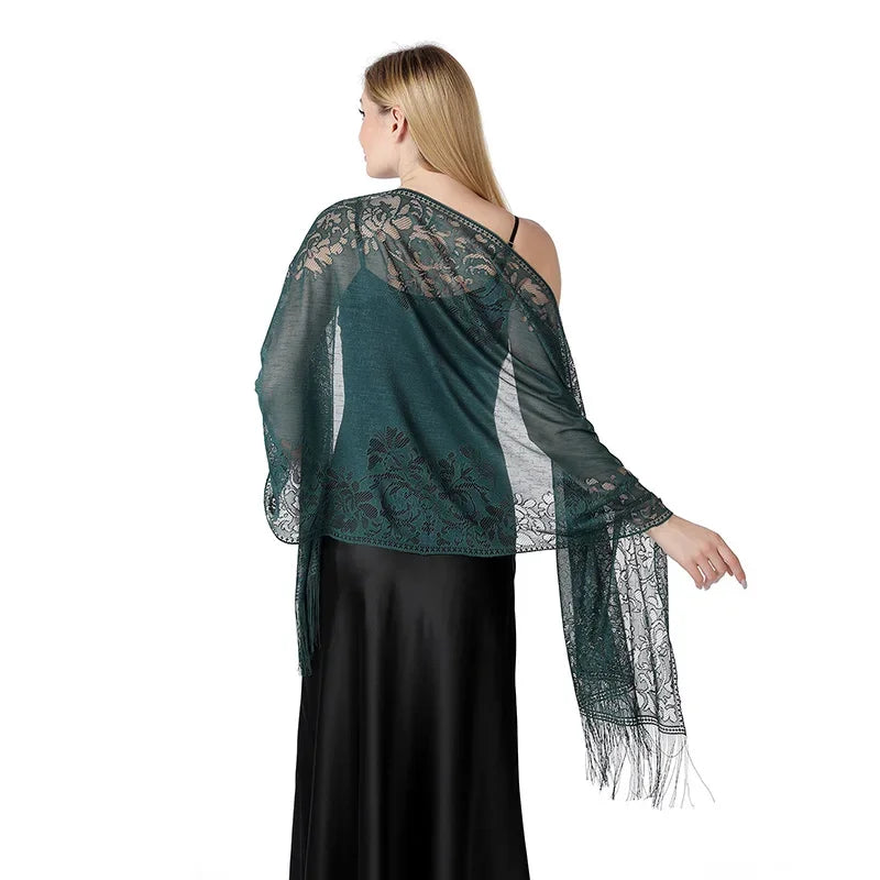 Korean Women Summer Thin Hollow Flower Long Tassel Party Cloak Sunscreen Shawl Sun Clothing Travel Towel Lace Evening Dress Scar