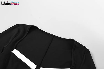 Weird PussWhite Edging Playsuit Women 2025 Spring Square Collar  Skinny Stretch  Long Sleeve Romper Streetwear Tight Overalls