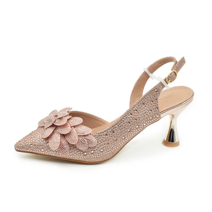 2024 Nigerian Style Rhinestone Medium Heeled Sandals for Women Fashion Wedding Party Shoes and Bags Set with Rhinestone