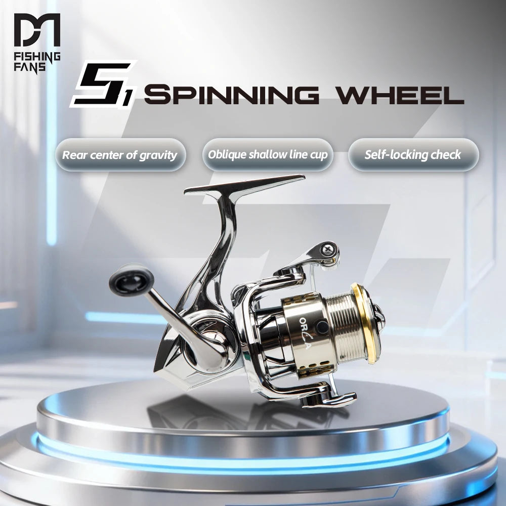 FISHINGFANS ORCA S1 Spinning Reel, 5.2:1 Gear Ratio, 3+1BB, Max Drag 4-4.5KG, Ultralight Metal Reel for Freshwater Saltwater