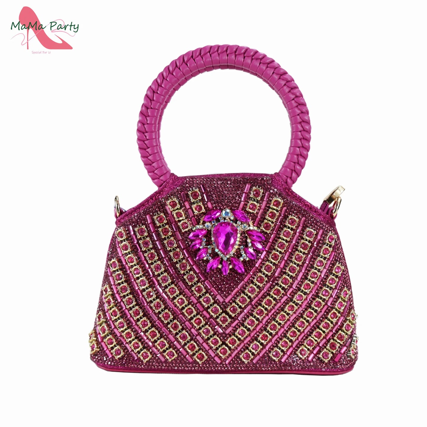Purple Color New Arrivals Italian Design Nigerian Women Shoes and Bag Set Pointed Toe Slipper with Shinning Crystal for Party