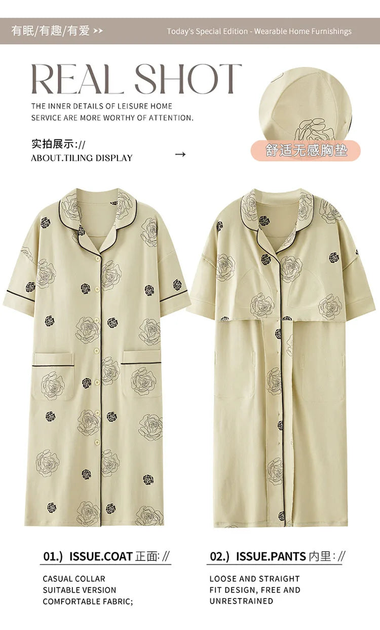 Newest M-5XL Women Short Sleeve Nightdress With Chest Pad Female Knited Cotton Nightwear Sleepdress