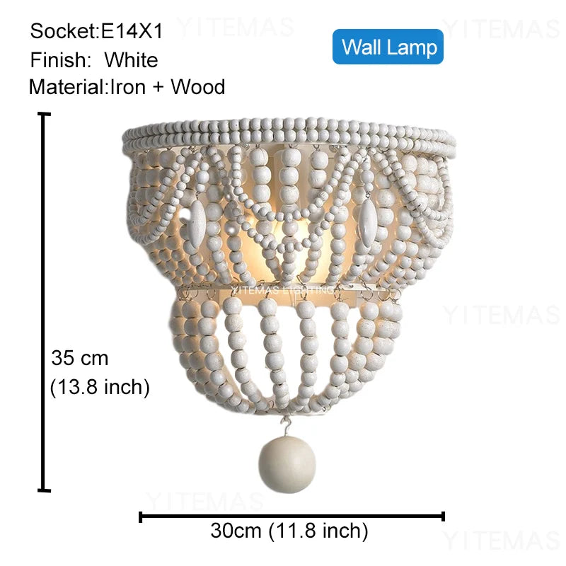 Blue Grey Wooden Beads 8 Lights Chandeliers For Foyers Vintage White Chandelier Lighting Bedroom Living Room Boho Pendant Light