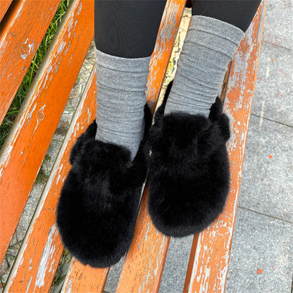 New Clogs Slippers Faux Mink Fur Slippers Women Shoes Woman 2025 Trend Plush Slipper Winter Warm Luxury Designer Shoes for Women