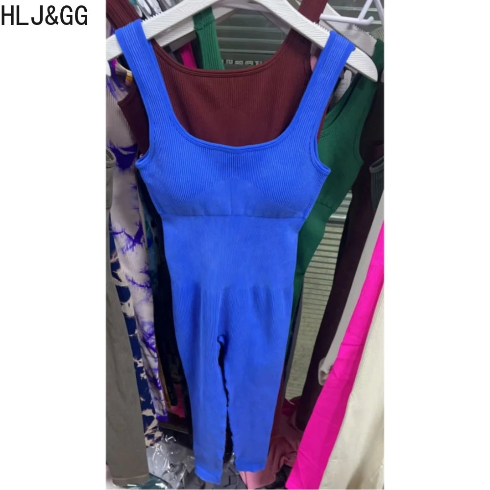 HLJ&GG High Stretchy Ribber Bodycon One Piece Jumpsuits Women Sleeveless Slim Playsuits Casual Quality Sporty Leggings Overalls