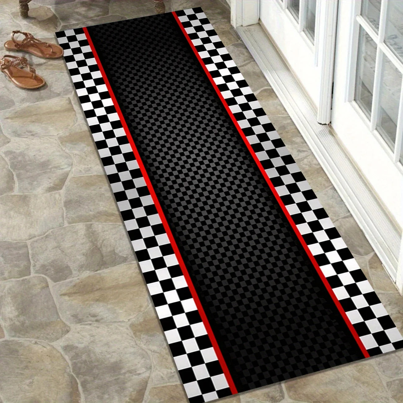VIKAMA Racing Track Rug Low-Maintenance, Non-Slip Entrance Hall Doormat Motorcycle Parking Rug Home Interior Decoration