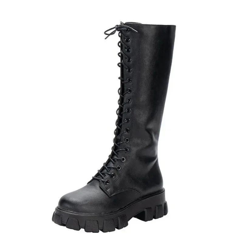 Women's Mid Calf Boots Padded Shoes Knee High Winter Sneakers Punk Style Military Casual White Black 2024 Lucury Platform Woman