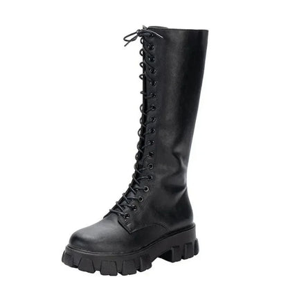 Women's Mid Calf Boots Padded Shoes Knee High Winter Sneakers Punk Style Military Casual White Black 2024 Lucury Platform Woman
