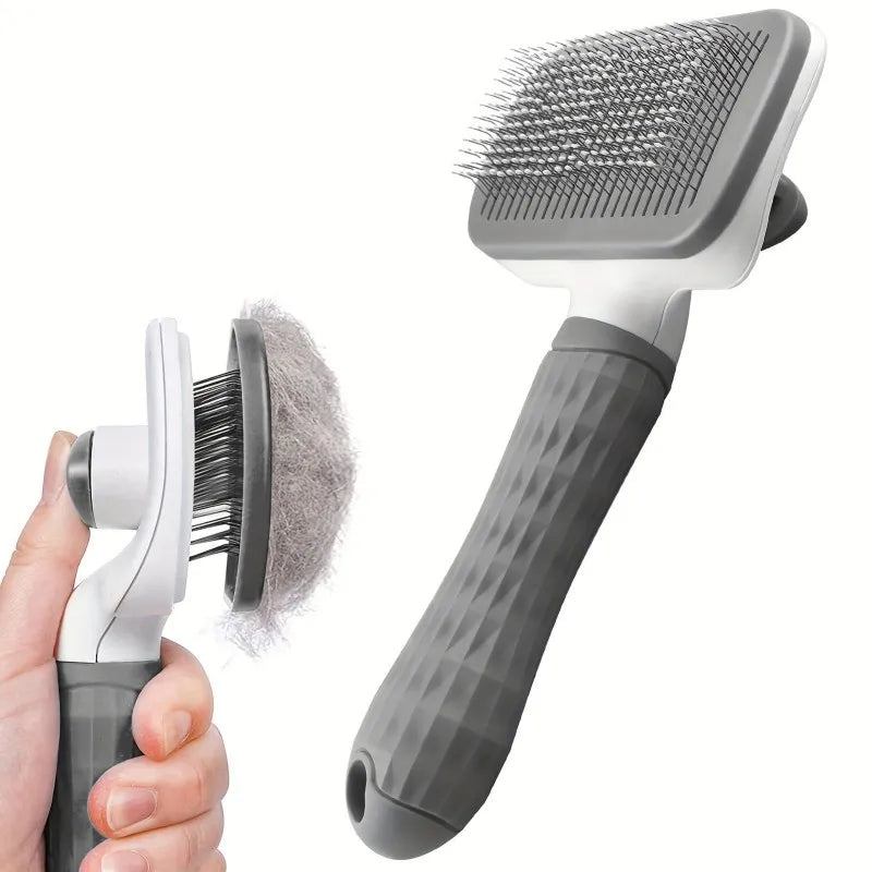 Ergonomic Handle Self Cleaning Pet Brush Round Tip Needles Massage for Dogs Cats 20cm
