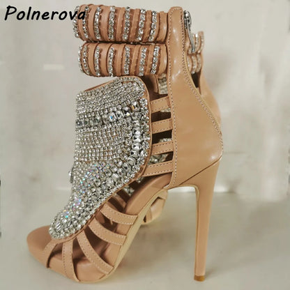 Pearl Ankle Band Sandals Peep Toe Ankle Band Hollow Narrow Band Shoes Women Back Zipper Summer Elegant Luxury Party Sexy Shoes