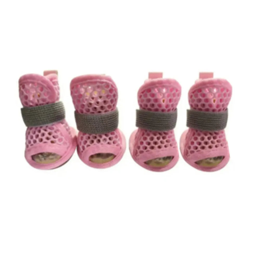 4PC Breathable Mesh Dog Shoes for Small Dogs Summer Pet Sandals Anti Slip Elastic Strap Outdoor Puppy Booties Cute Paw Protector