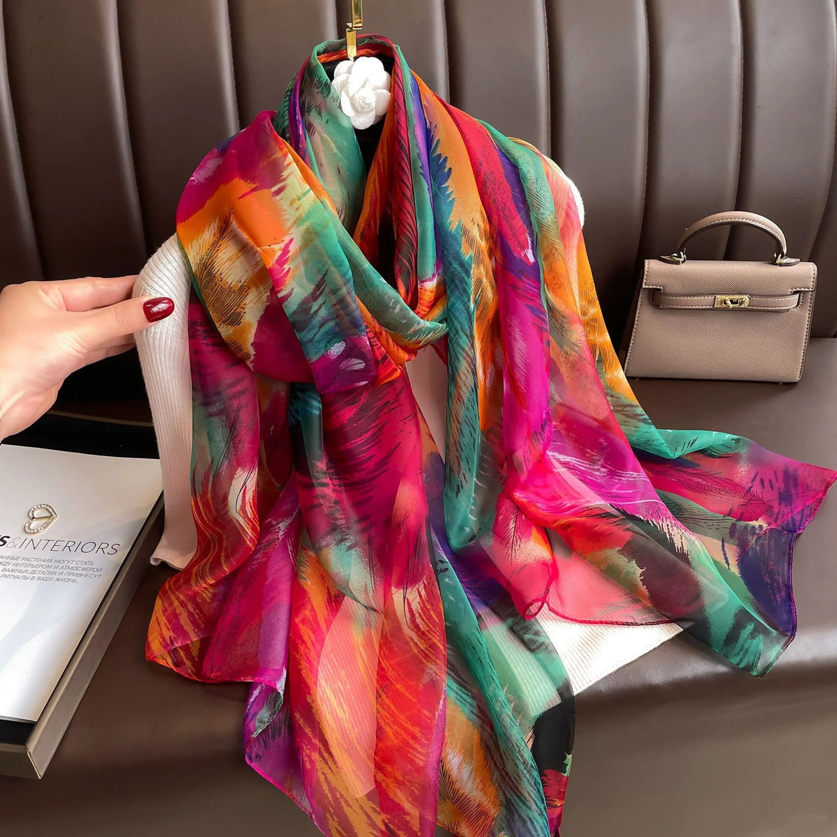 130*180cm Fashion Spring Summer Women Floral Printing Beach Silk Scarf Shawls Female Long Wraps Beach Sunscreen Hijab Lady