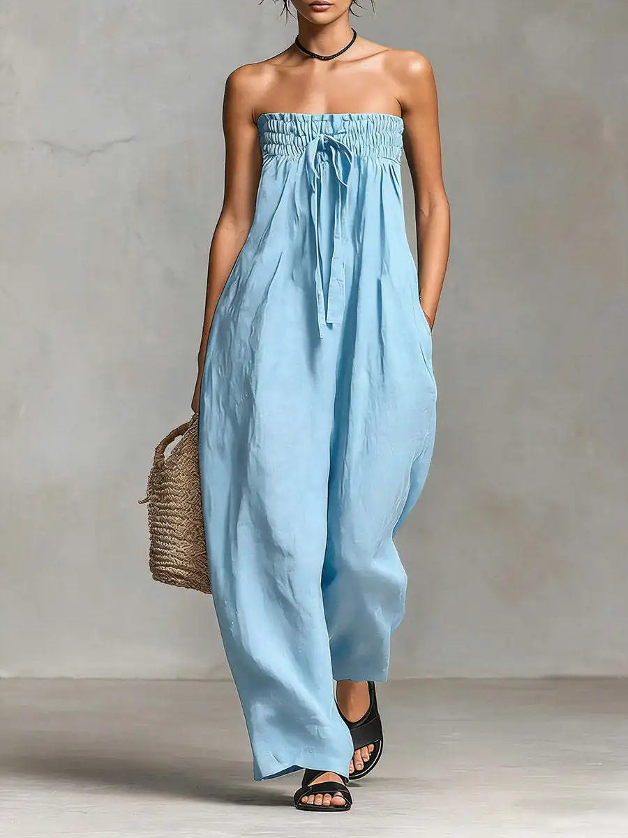 Solid Women Jumpsuits For Spring Summer Sleeveless Slash Neck Loose Fashion Streetwear Overalls Wide Leg Pants Trousers 2026