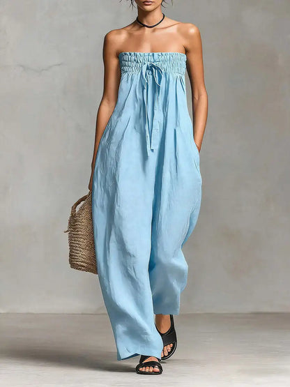 Solid Women Jumpsuits For Spring Summer Sleeveless Slash Neck Loose Fashion Streetwear Overalls Wide Leg Pants Trousers 2026