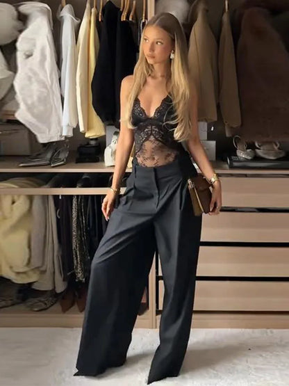Women's Bodysuit Lace Patchwork Hollow Out Bodysuits Transparent Female Deep V See Through Partywear Spring Sexy Ladies Clubwear