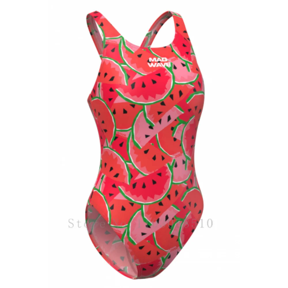 mad wave Triathlon Training Swimsuit Women Criss Cross Back One-piece Casual Beach Bathing Suit Print Bikini Sexy Swimwear