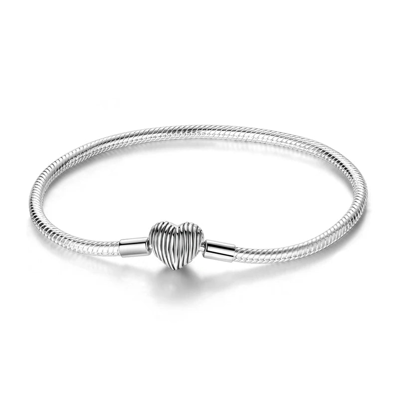 925 Sterling Silver Heart Love Snake Chain Bracelet Infinite Knot Butterfly For Women Fit Original Charms Beads Jewelry Gift