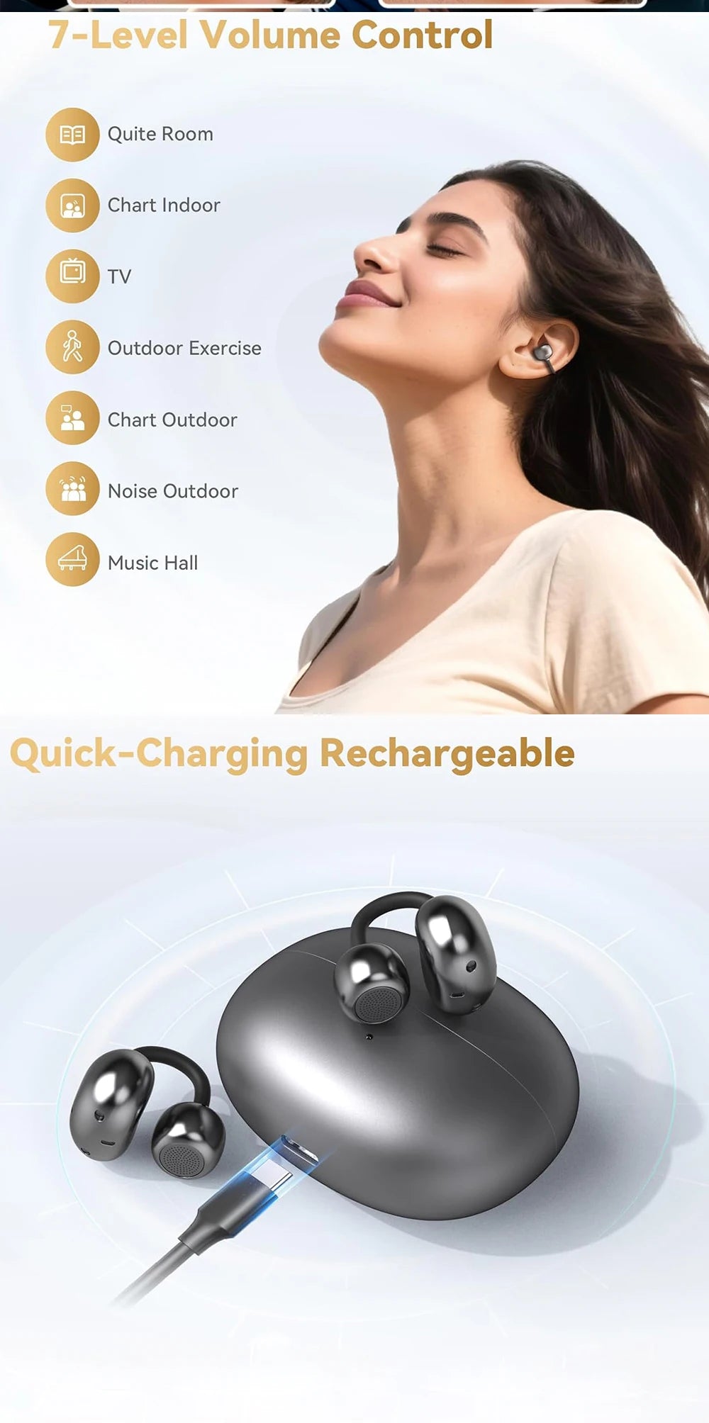 UYUXIO BT 5.4 Clip on Earbuds Wireless Open Ear Headphone with 72H Play Time Long-Battery Life Over Ear Buds for Sport Workouts