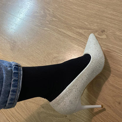 Women 7cm 9.5cm High Heels Pumps Wedding Bridal Scarpins Sparkly Mid Heels Lady Party Sequins Glitter Evening Gold Silver Shoes