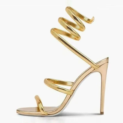 Luxury Designer High Heels Women Sexy Snake Twine Party Dress Shoes Ladies Stripper Shoes Open Toe Summer Sandals for Women
