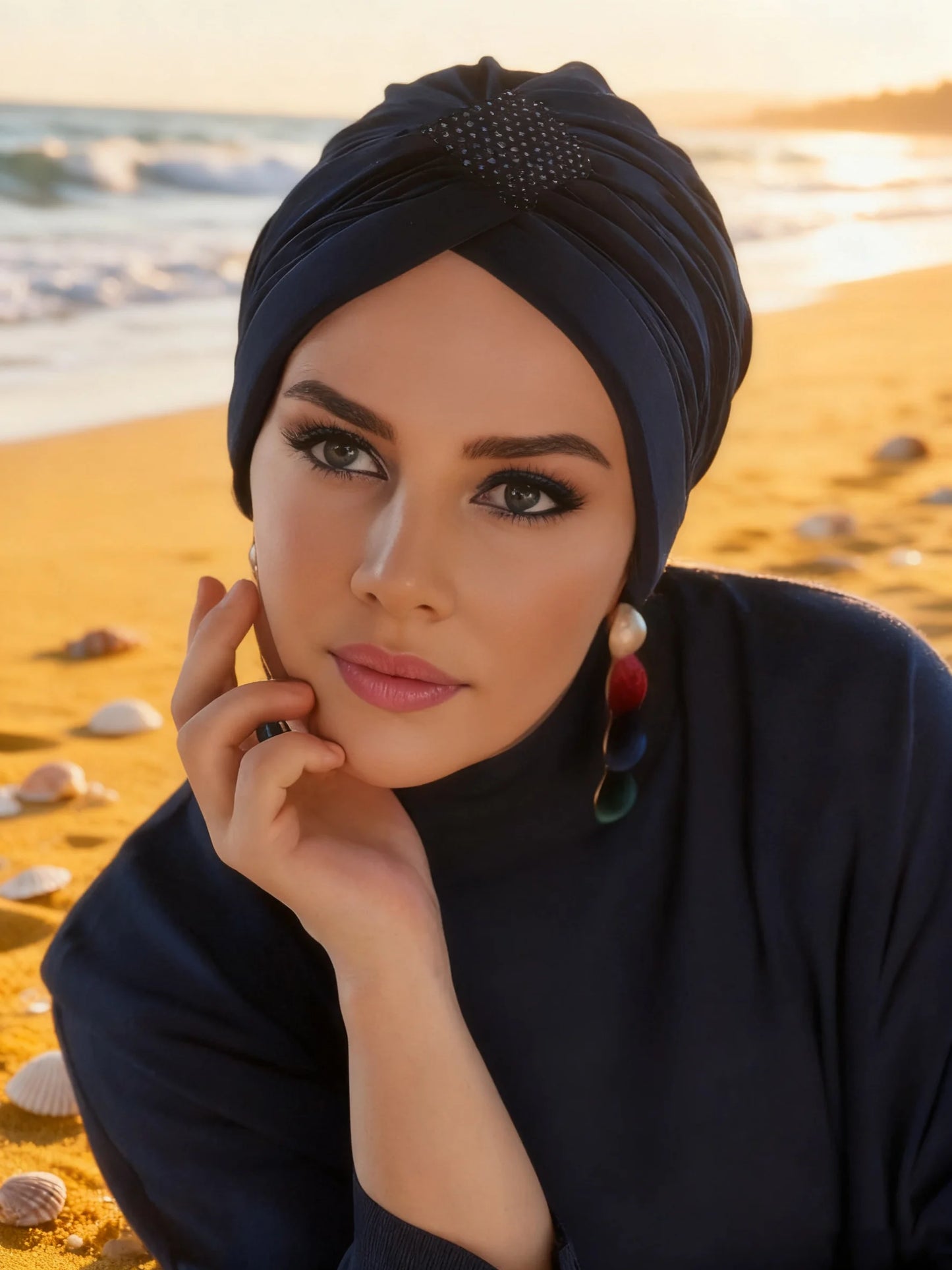 1PCS Thin Inner Hijab Women Rhinestone Instant Turban Threaded Texture Fabric Lightweight Breathable Comfortable Women Headscarf