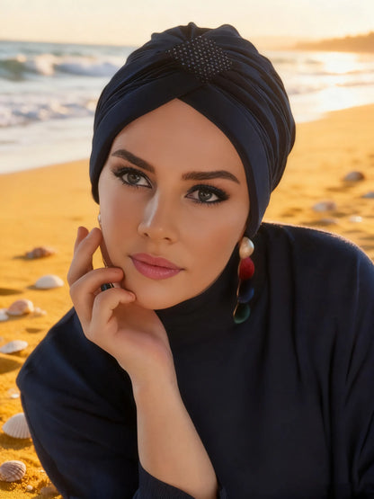 1PCS Thin Inner Hijab Women Rhinestone Instant Turban Threaded Texture Fabric Lightweight Breathable Comfortable Women Headscarf