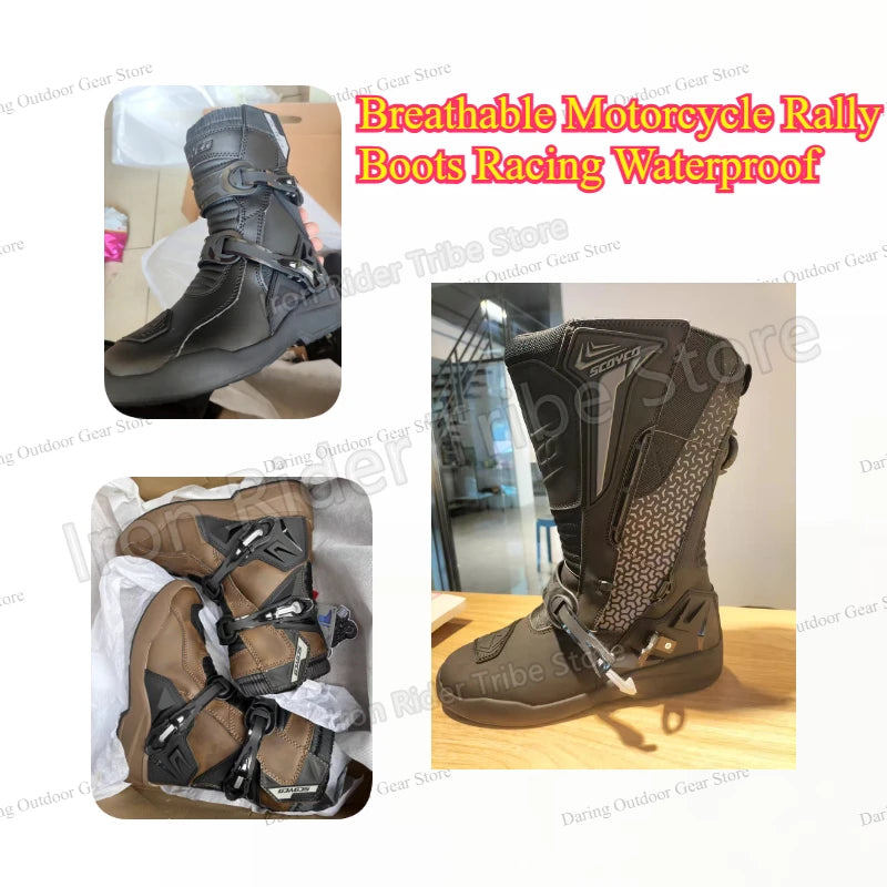 Men's Enduro Motocross Rally Boots, Waterproof TPU Leather Motorcycle Protective Boots, Anti-slip High  Off-Road Riding Shoes