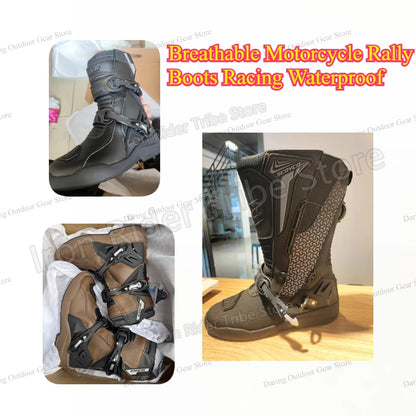 Men's Enduro Motocross Rally Boots, Waterproof TPU Leather Motorcycle Protective Boots, Anti-slip High  Off-Road Riding Shoes