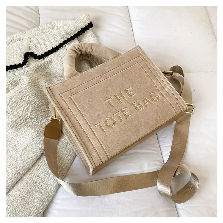 Female Square Tote Crossbody Bag Aesthetic Velour Elegant Letter Print Ladies Shoulder Bags Top Handle Women's Charisma Handbags