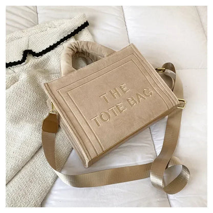 Female Square Tote Crossbody Bag Aesthetic Velour Elegant Letter Print Ladies Shoulder Bags Top Handle Women's Charisma Handbags