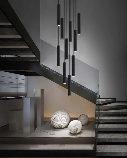 Modern LED Staircase Ceiling Chandelier Black Nordic Simple Indoor Lighting Fixture New Creative Design Island Long Hanging Lamp