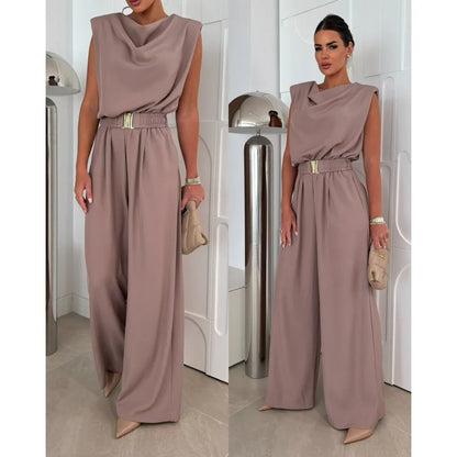 Jumpsuits women 2026 rompers summer metal waist-cinching loose wide-leg belt included jumpsuits women's clothing