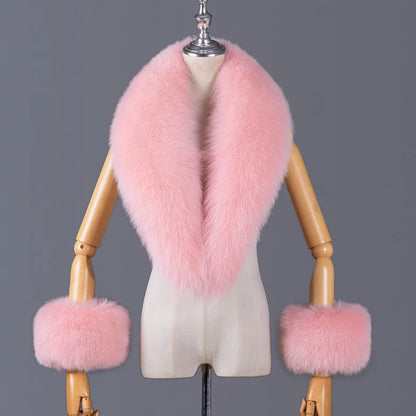 Real Fox Fur Collar Women Natural Fur Scarf And Cuff Set Luxury Women Coat Jacket Fur Shawl Neck Warm Scarves Fashion Fur Shawl
