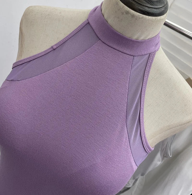 ISAROSE Summer Sexy Bodysuit for Women Stretch Braless Solid Color Back Zipper Sleeveless Basic Design Slim Halter Jumpsuit
