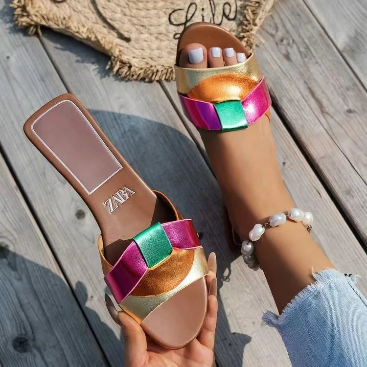 Flat Slippers Casual Shoes Woman 2026 Trend Luxury Summer Elegant Dresses Sandals Beach Designer House Round Toe Brand Bathroom