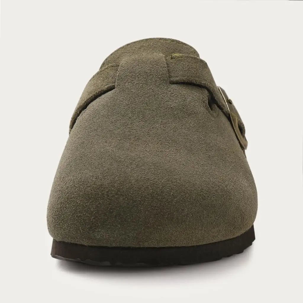 Evshine Men's Cow Suede Clogs with Arch Support Leather Mules Comfort Fashion Potato Shoe Women Cork Footbed Genuine Suede Clogs