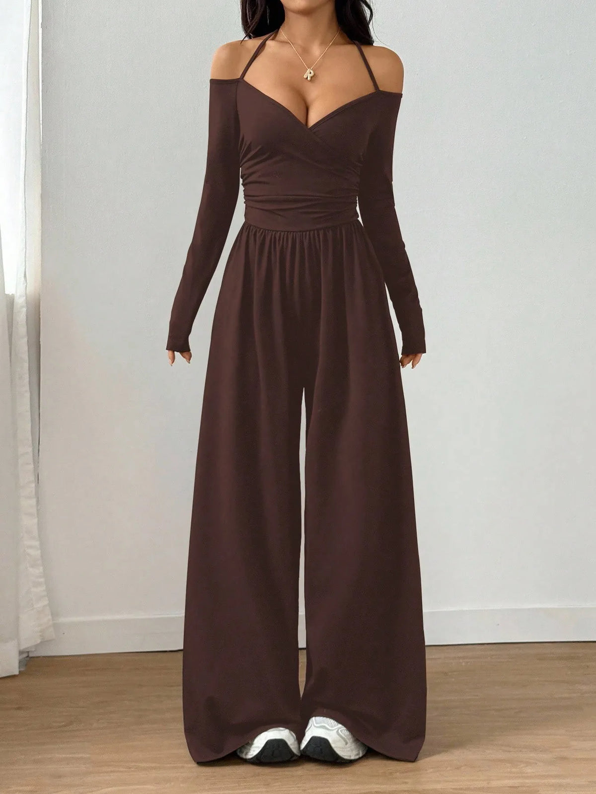 2026 Casual Jumpsuits For Woman Jumpsuit All-match Women's Clothe Simple Style Neck Halter Off Shoulder Solid Color Long Sleeves