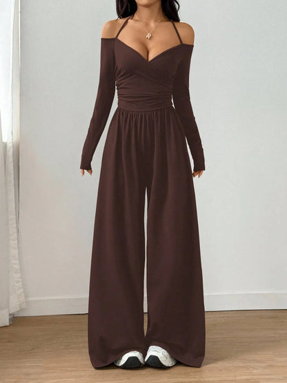 2026 Casual Jumpsuits For Woman Jumpsuit All-match Women's Clothe Simple Style Neck Halter Off Shoulder Solid Color Long Sleeves