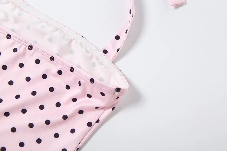 Weird Puss Sexy Backless Rompers Woman Polka Dot Print Bandage Halter Sleeveless Skinny Peach Hip High Street Fashion Playsuits