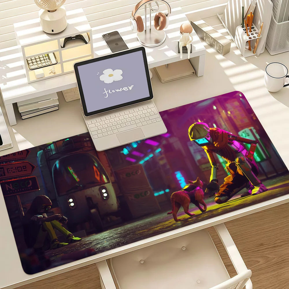 S-Stray Cat Adventure Game Mouse Pad Anti Slip Rubber Edge Locked Thickened Laptop Gaming Desk Mat