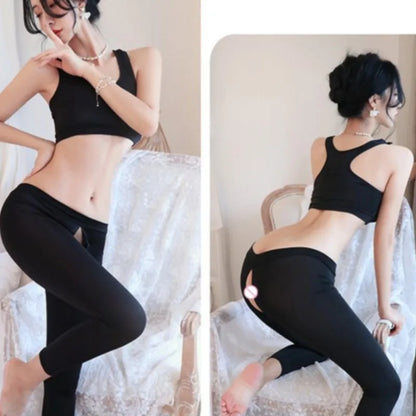Erotic lingerie Open range sports pants seductive and flirtatious wearing yoga pants externally underwear women Clothing sets