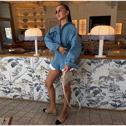 Street Lapel Cropped Coat Shorts Set Women's Solid Single Button Full Sleeve Jackets Ruffles Short Pants 2026 New Lady Outfits