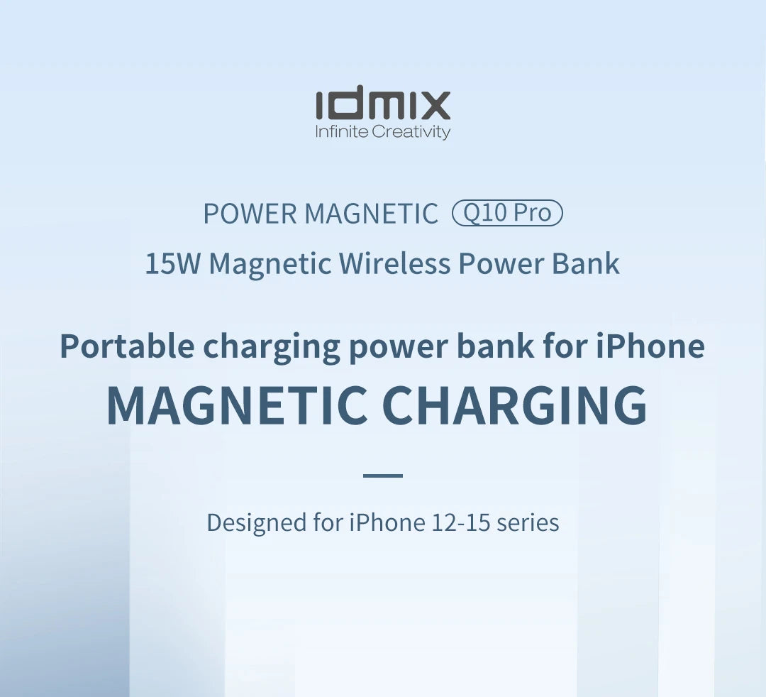 IDMIX Power Bank Magnetic Wireless Charging 10000mAh Portable with Bracket Power Bank for iPhone 12 13 14 15 and Android Phone